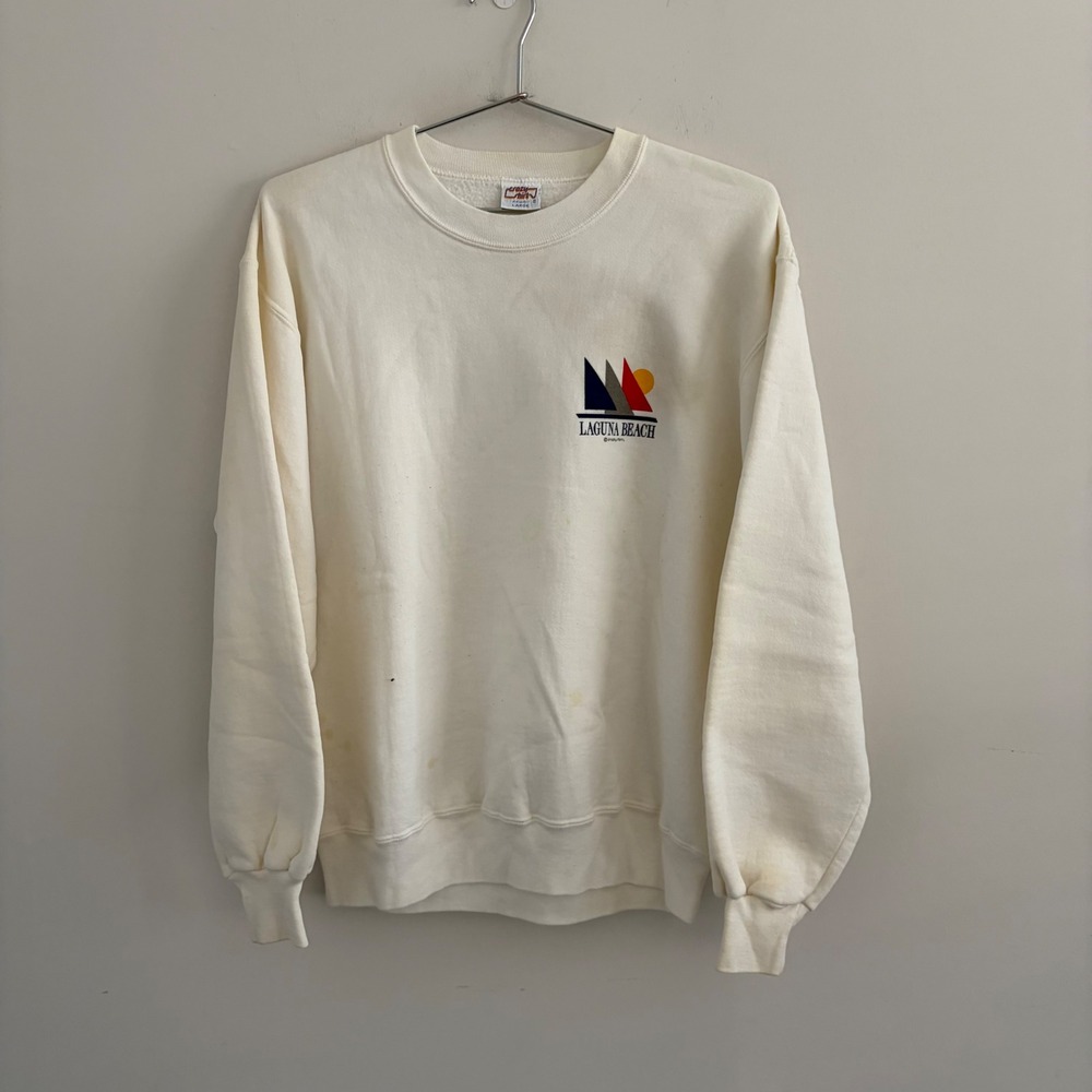 Vintage Crazy Shirts Laguna Beach Graphic Crewneck Sweatshirt Cream Large